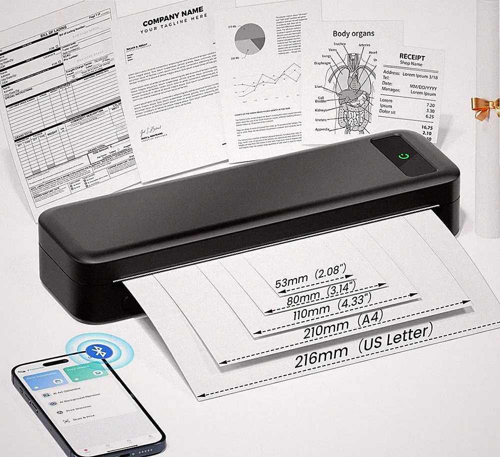 A4 Portable Wireless Bluetooth Thermal Printer A4 for Travel 8.5"x11" US Letter