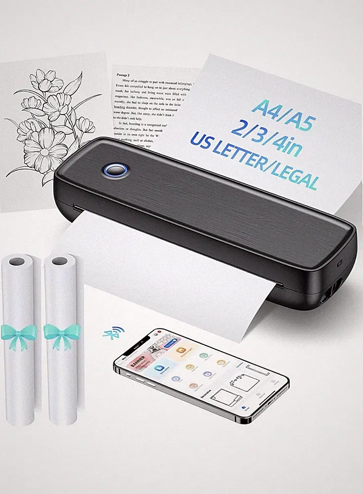 Portable Printer Wireless for Travel, 8.5" X 11" US Letter Thermal Printer Black