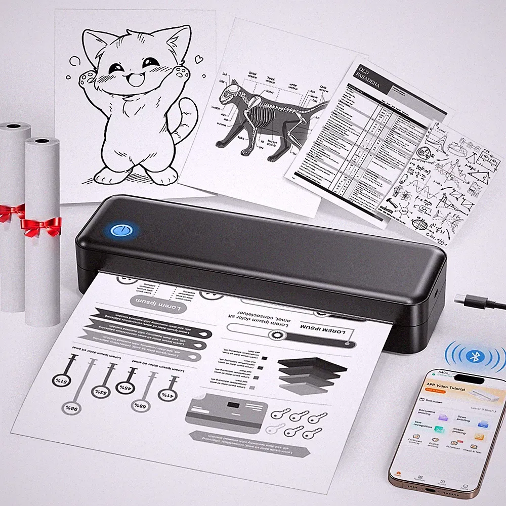 Portable Printer Wireless for Travel – Inkless Thermal Printer, Supports 8.5x...
