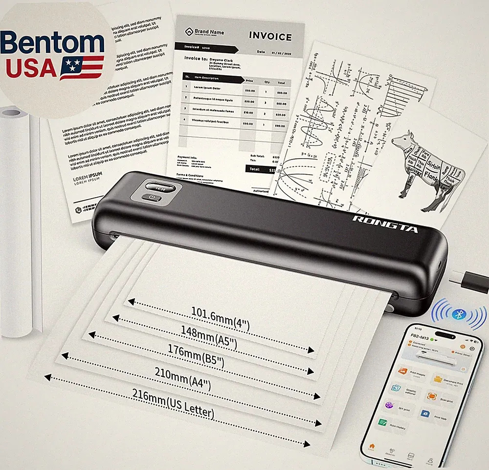 Portable Printer Wireless for Travel, Thermal Inkless Printers for 8.5"*11" US L