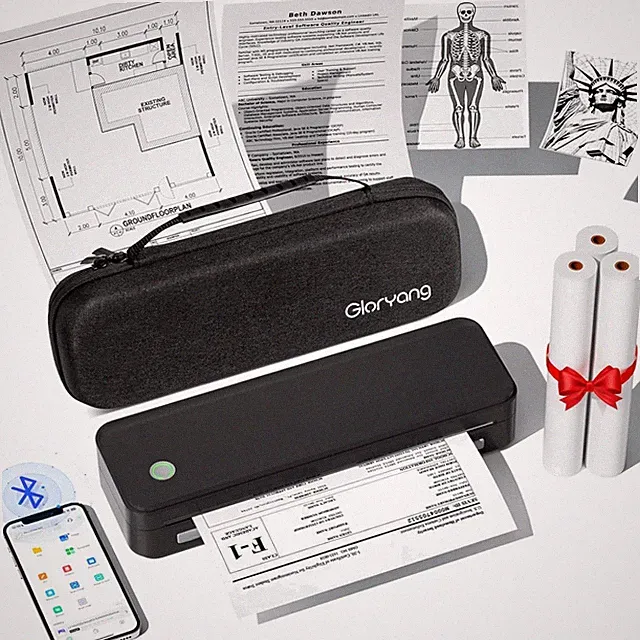 Portable Travel Printer: Inkless, Bluetooth, 8.5 x 11 Paper