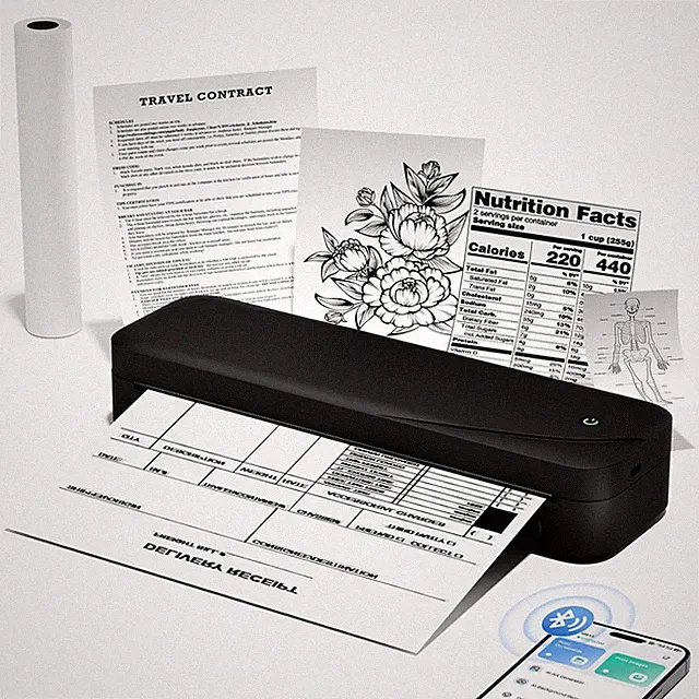 Portable Wireless Printers Bluetooth Inkless Thermal Printer for Travel Office